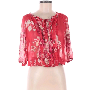 EXPRESS top shirt size XS Red Floral Sheer Romantic Boho Fairy Sexy.Frayed‎